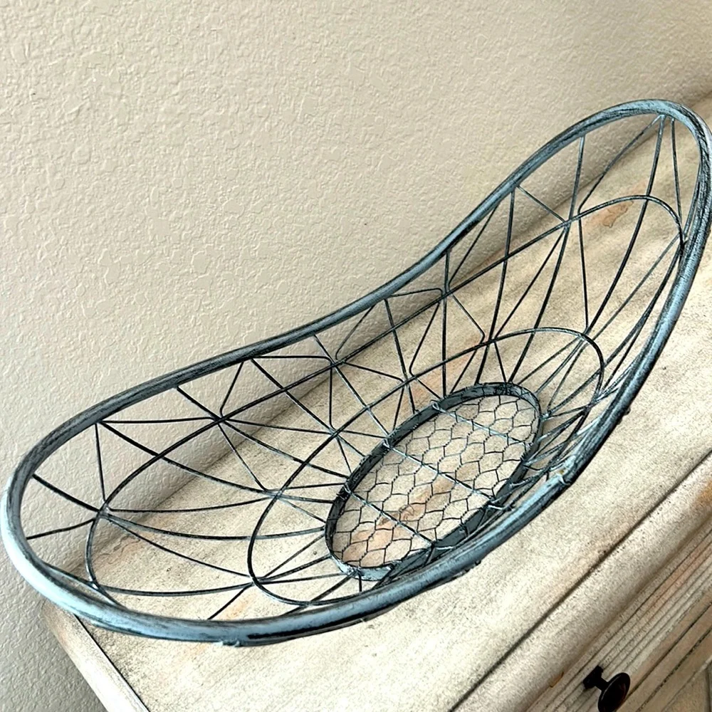 Pier 1  Boho Farmhouse large metal open metal weave oblong bowl